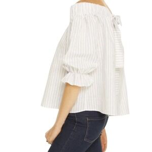Harshman Top Women's Large Gruner Off-Shoulder Puff-Sleeve Linen‎ Blend New